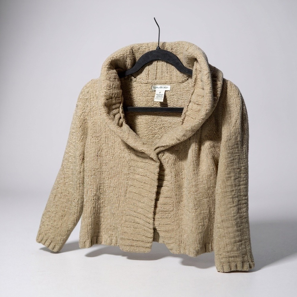 Cambridge Dry Goods Womens Cozy Knit Shawl Collar Cardigan Sweater Tan‎ Size M